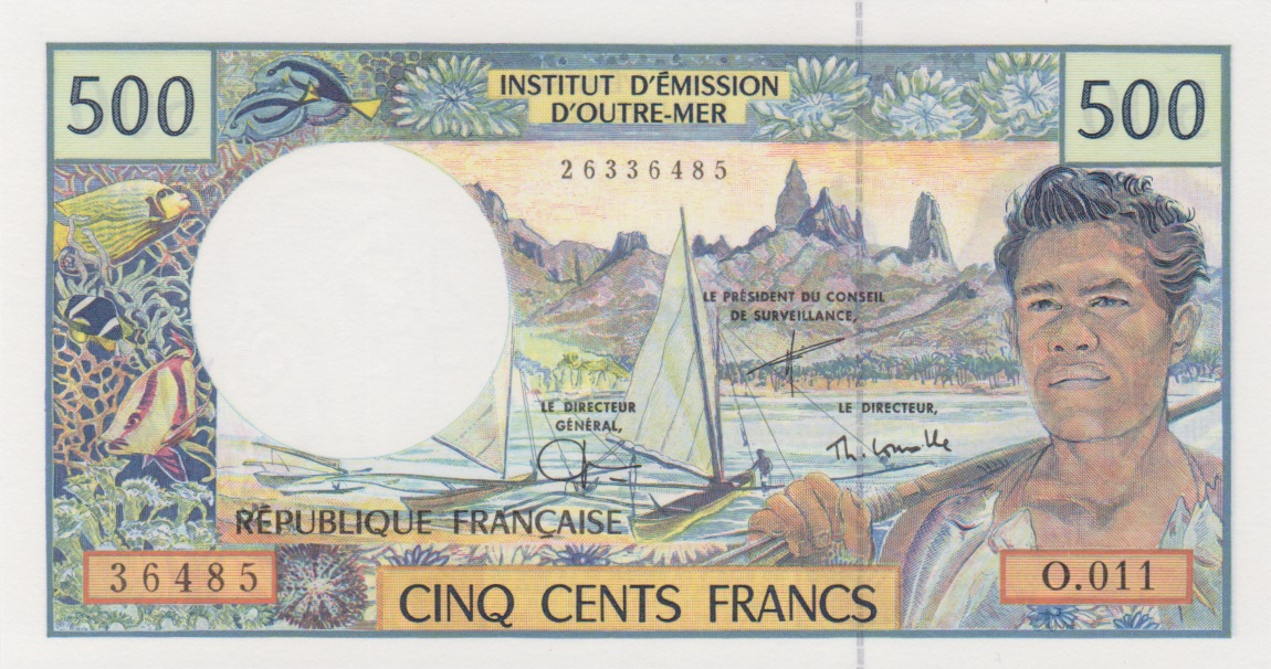 Front of French Pacific Territories p1e: 500 Francs from 1992