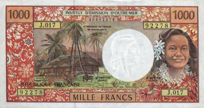 Front of French Pacific Territories p2b: 1000 Francs from 1996
