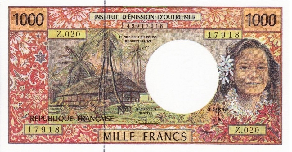 Front of French Pacific Territories p2d: 1000 Francs from 1996