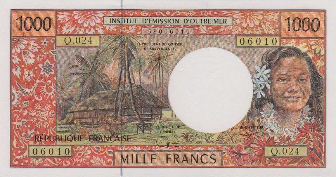 Front of French Pacific Territories p2f: 1000 Francs from 1996