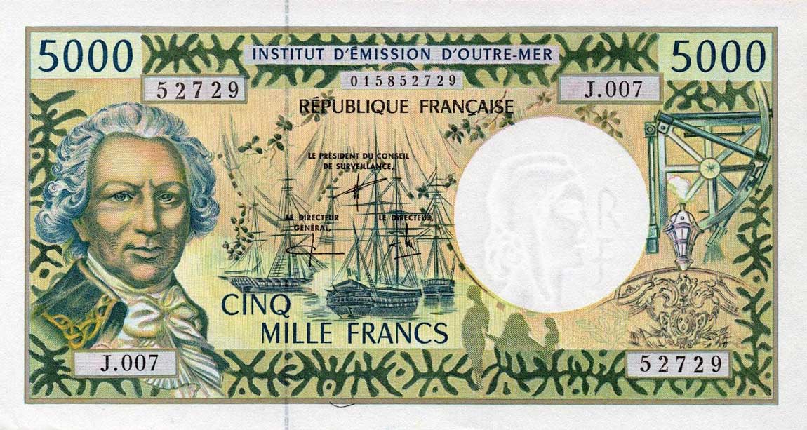 Front of French Pacific Territories p3e: 5000 Francs from 1996