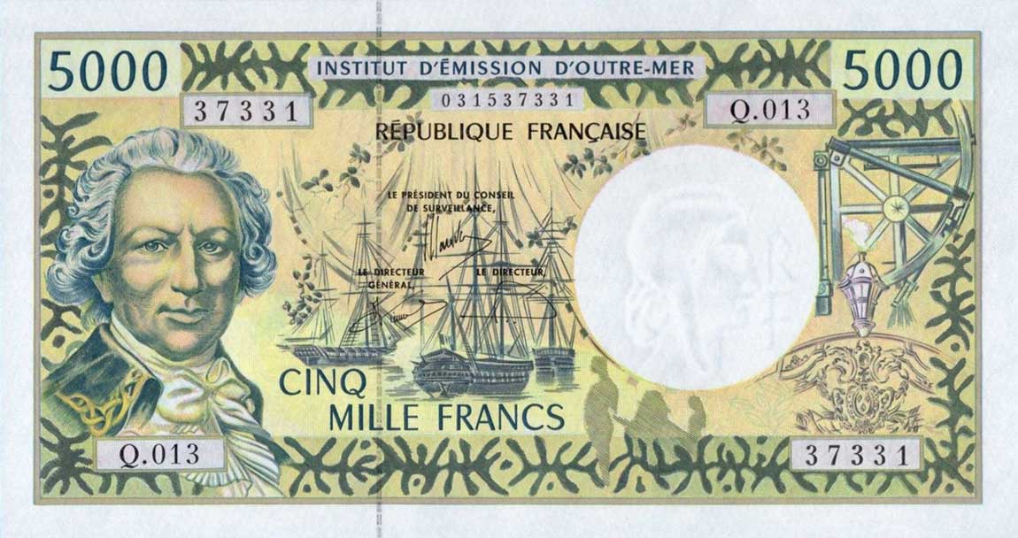 Front of French Pacific Territories p3h: 5000 Francs from 1996