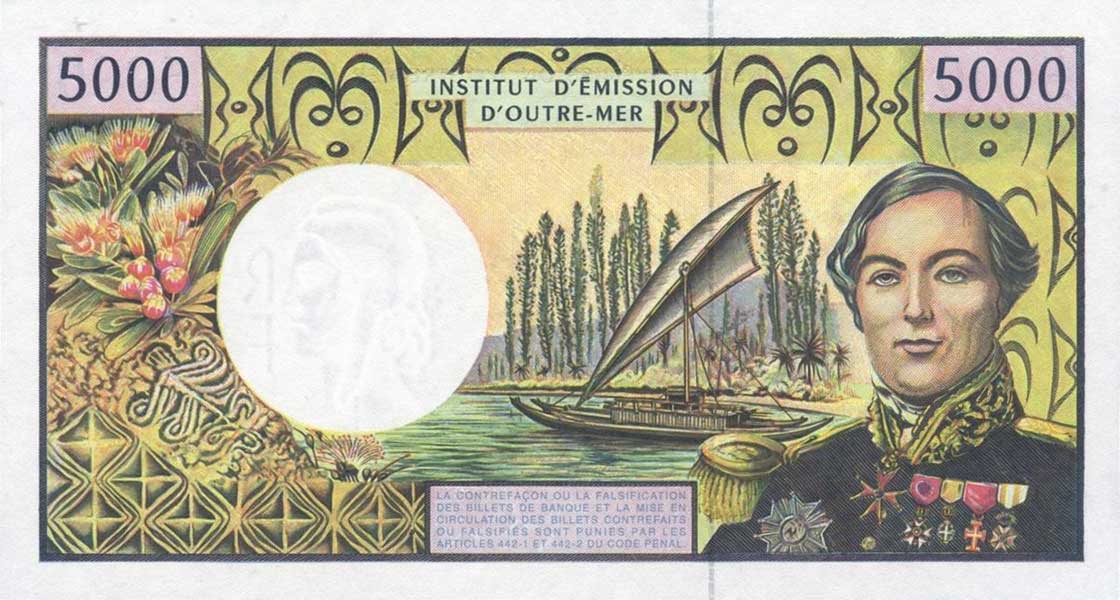 Back of French Pacific Territories p3i: 5000 Francs from 1996