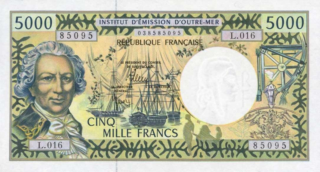 Front of French Pacific Territories p3i: 5000 Francs from 1996