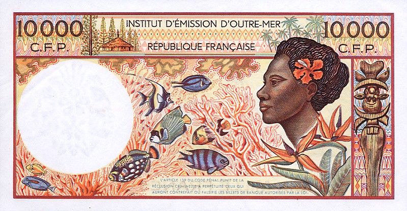 Back of French Pacific Territories p4a: 10000 Francs from 1985