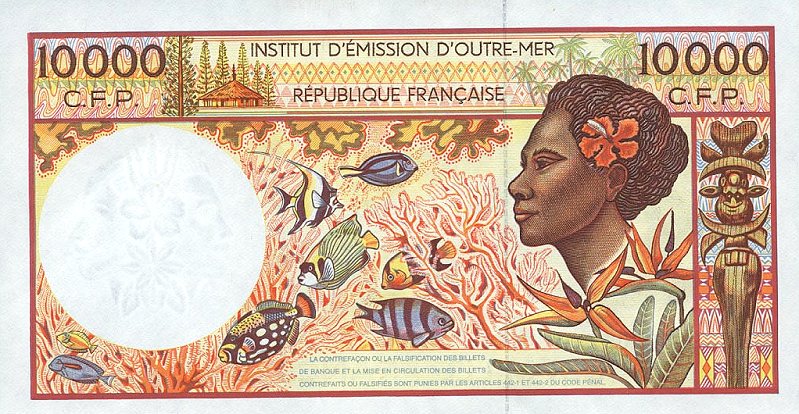 Back of French Pacific Territories p4b: 10000 Francs from 1985