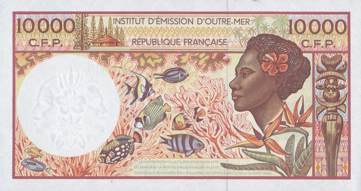 Back of French Pacific Territories p4f: 10000 Francs from 1985