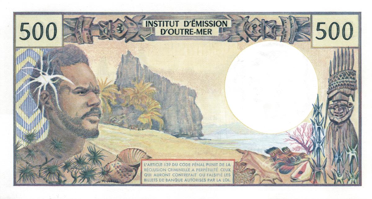 Back of French Pacific Territories p1a: 500 Francs from 1992