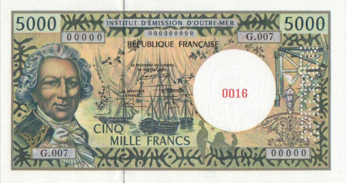 Front of French Pacific Territories p3s: 5000 Francs from 1996