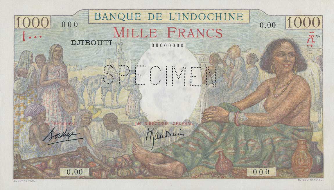 Front of French Somaliland p10s: 1000 Francs from 1938