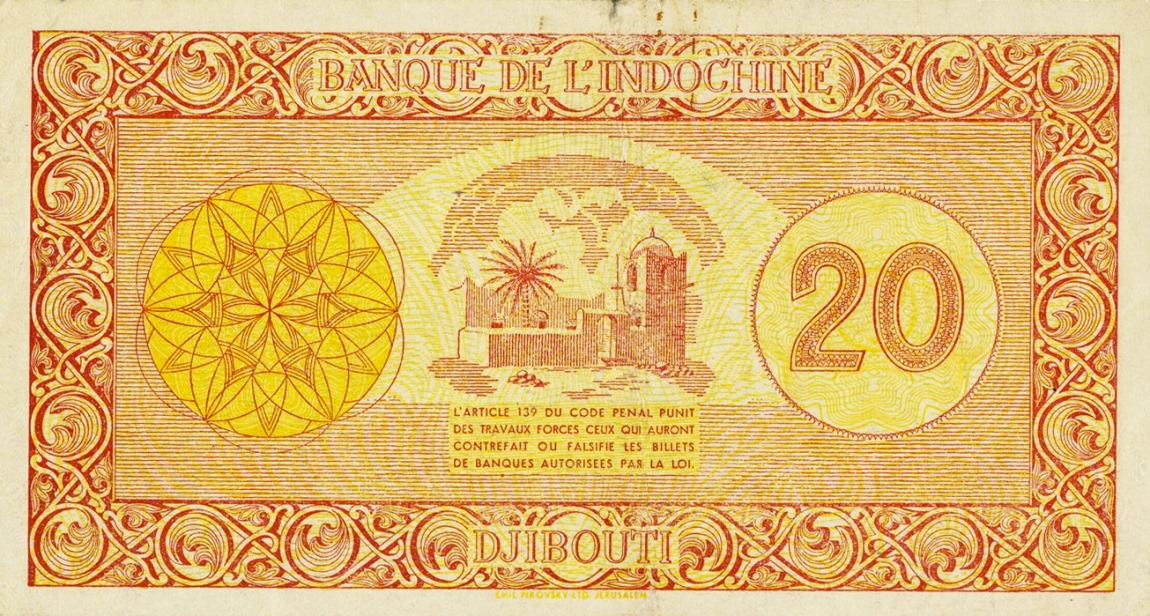 Back of French Somaliland p15: 20 Francs from 1945