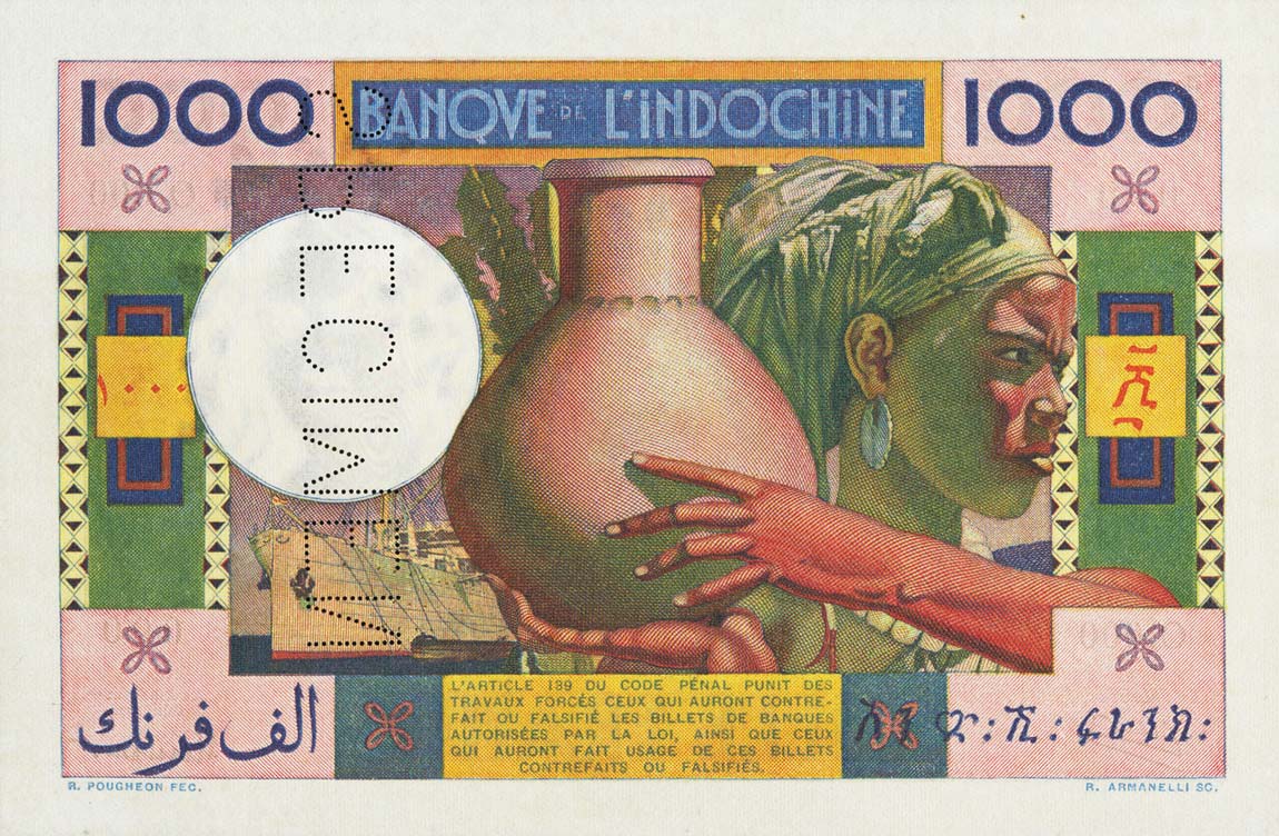 Back of French Somaliland p20s: 1000 Francs from 1946