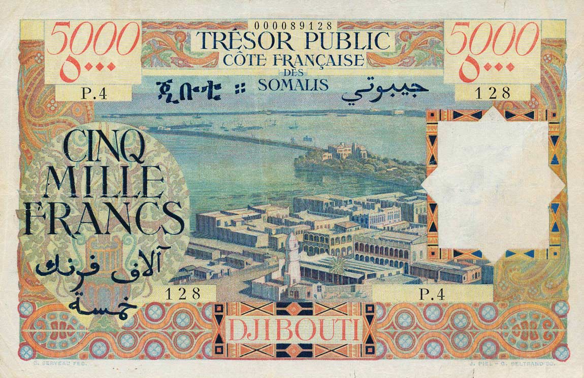 Front of French Somaliland p29a: 5000 Francs from 1952