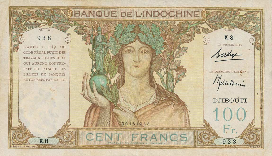 Front of French Somaliland p8a: 100 Francs from 1926