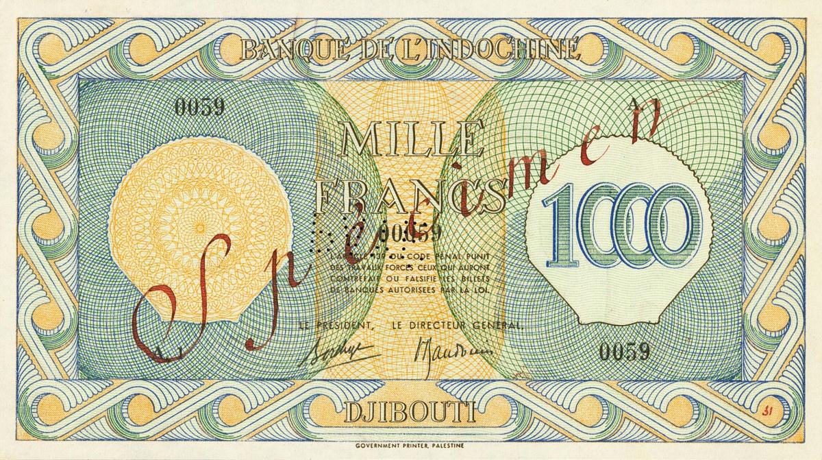 Front of French Somaliland p18s: 1000 Francs from 1945