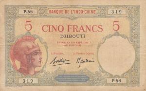 p6a from French Somaliland: 5 Francs from 1926