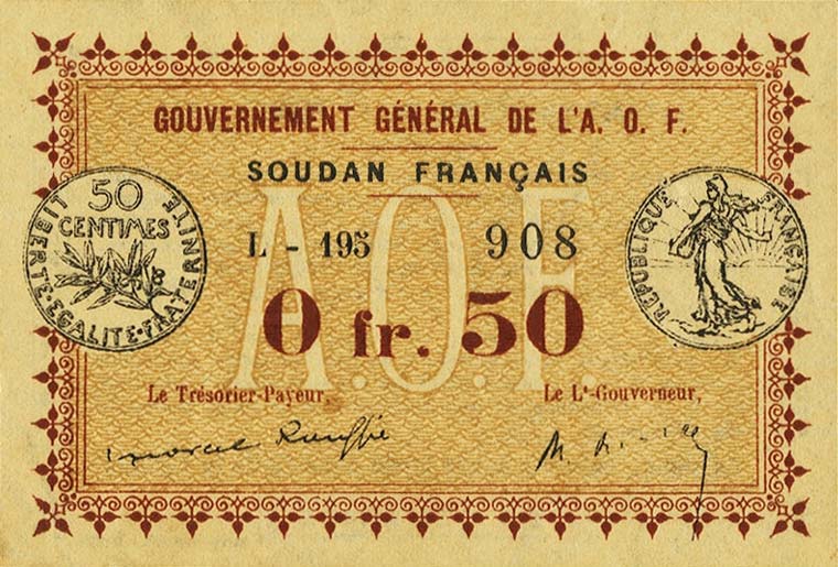 Front of French Sudan pA1b: 0.5 Franc from 1917