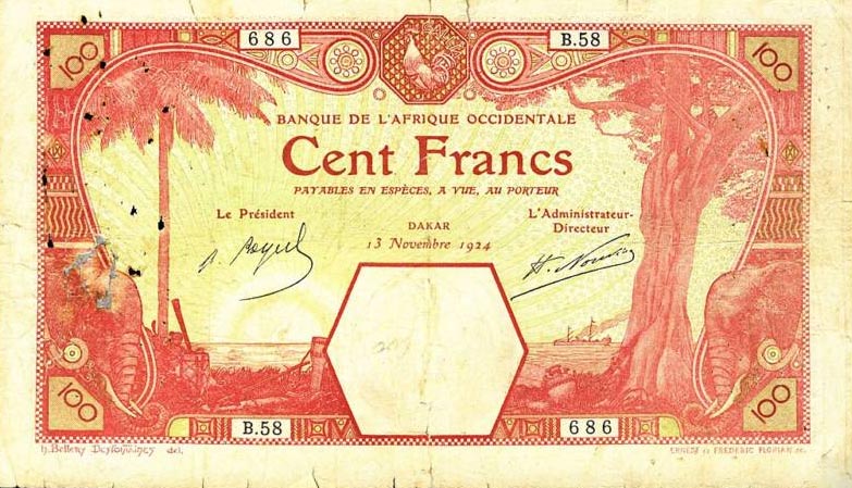 Front of French West Africa p11Ba: 100 Francs from 1924
