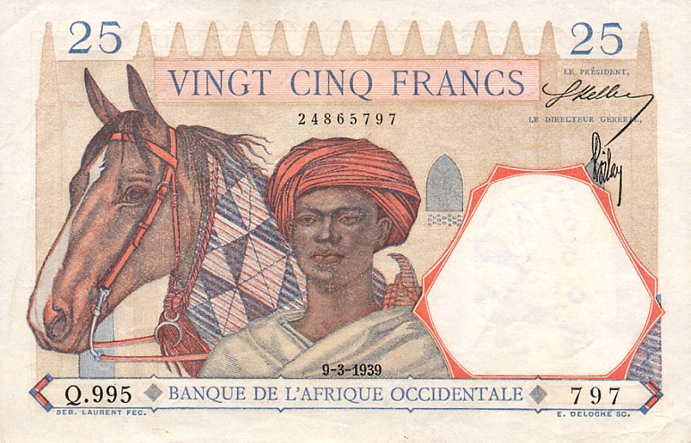 Front of French West Africa p22: 25 Francs from 1936