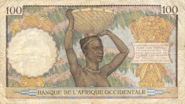 Back of French West Africa p23: 100 Francs from 1936