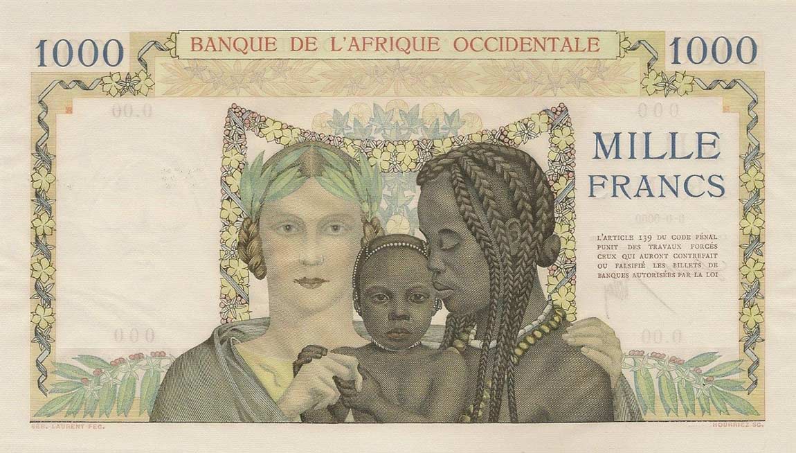Back of French West Africa p24s: 1000 Francs from 1937
