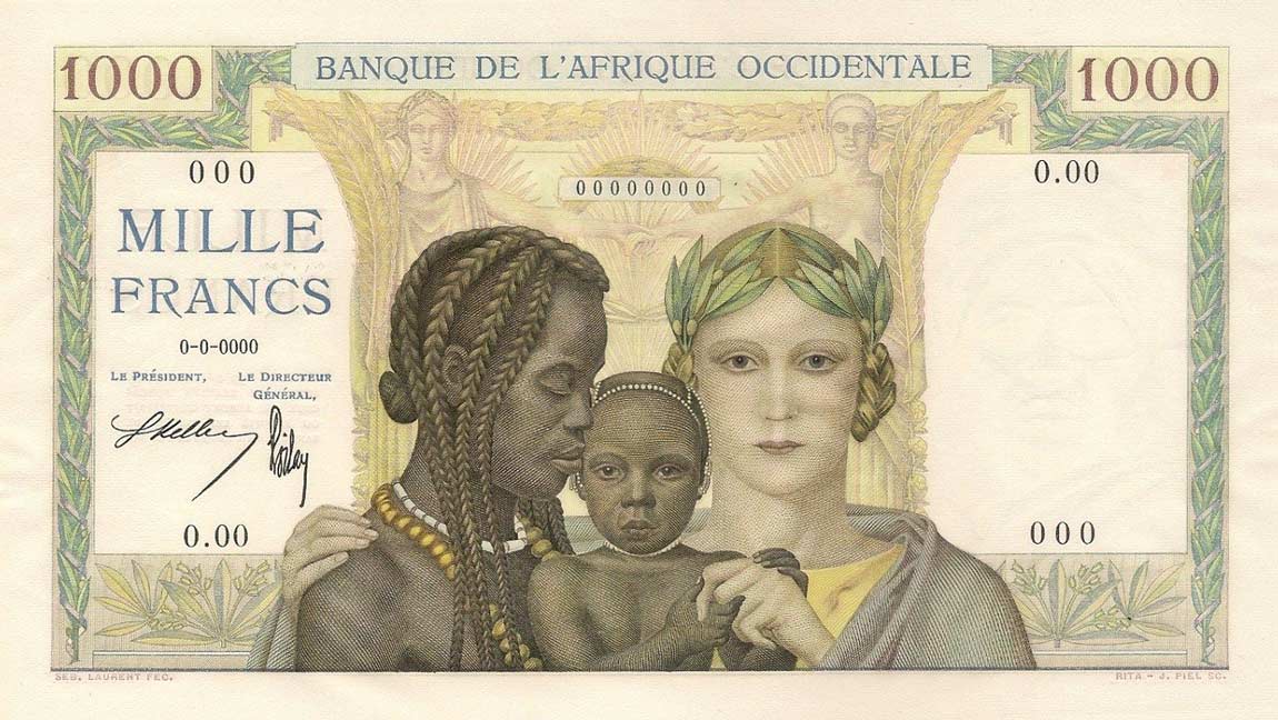Front of French West Africa p24s: 1000 Francs from 1937
