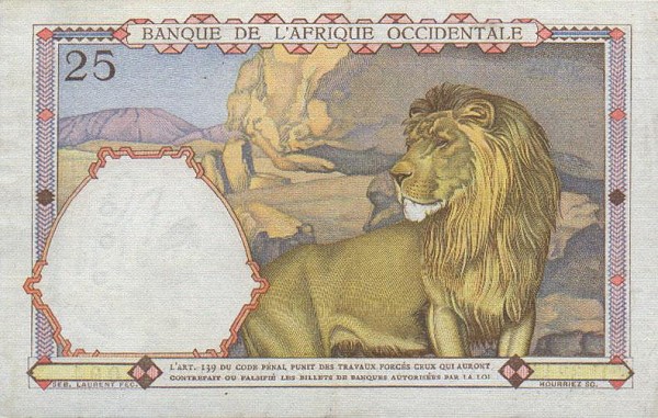 Back of French West Africa p27: 25 Francs from 1942