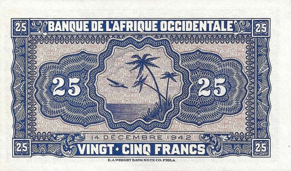 Back of French West Africa p30b: 25 Francs from 1942