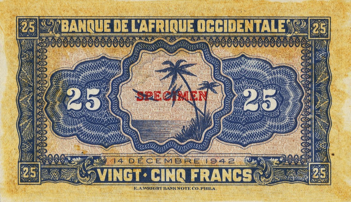Back of French West Africa p30s: 25 Francs from 1942