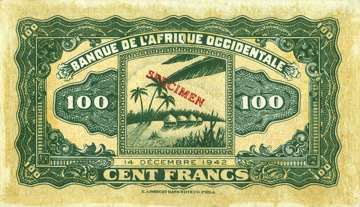 Back of French West Africa p31s: 100 Francs from 1942