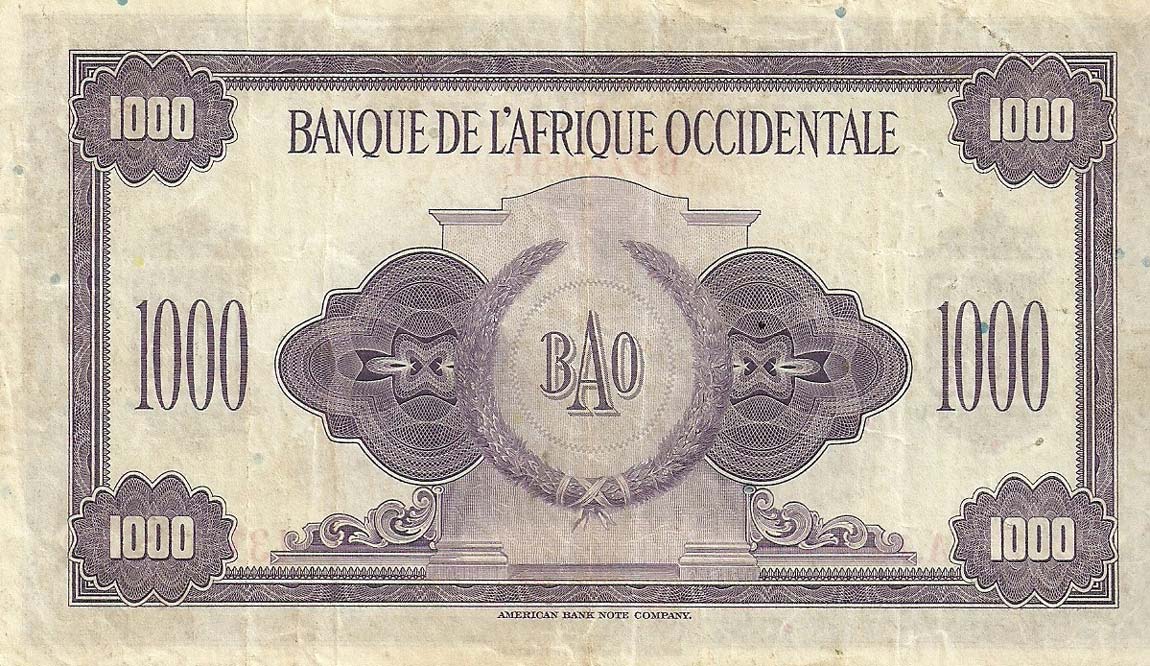 Back of French West Africa p32a: 1000 Francs from 1942