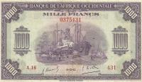 p32a from French West Africa: 1000 Francs from 1942