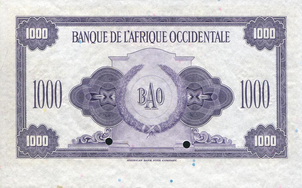 Back of French West Africa p32s: 1000 Francs from 1942