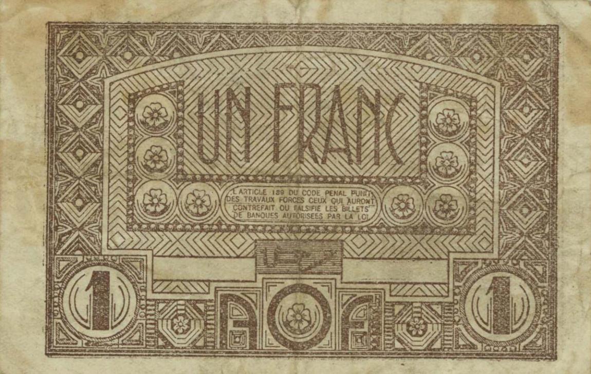 Back of French West Africa p34b: 1 Franc from 1944