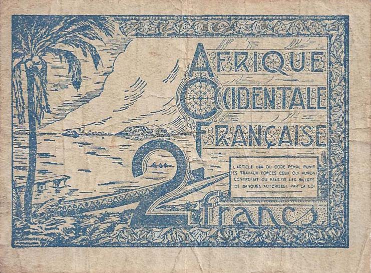 Front of French West Africa p35: 2 Francs from 1944