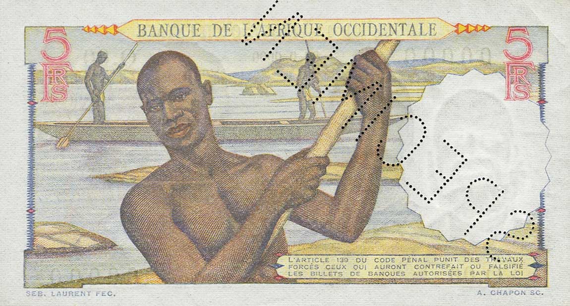 Back of French West Africa p36s: 5 Francs from 1943