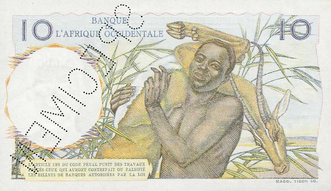 Back of French West Africa p37s: 10 Francs from 1946