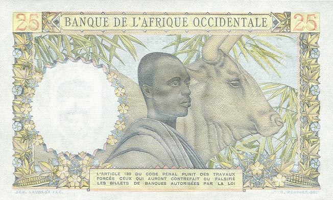 Back of French West Africa p38a: 25 Francs from 1943