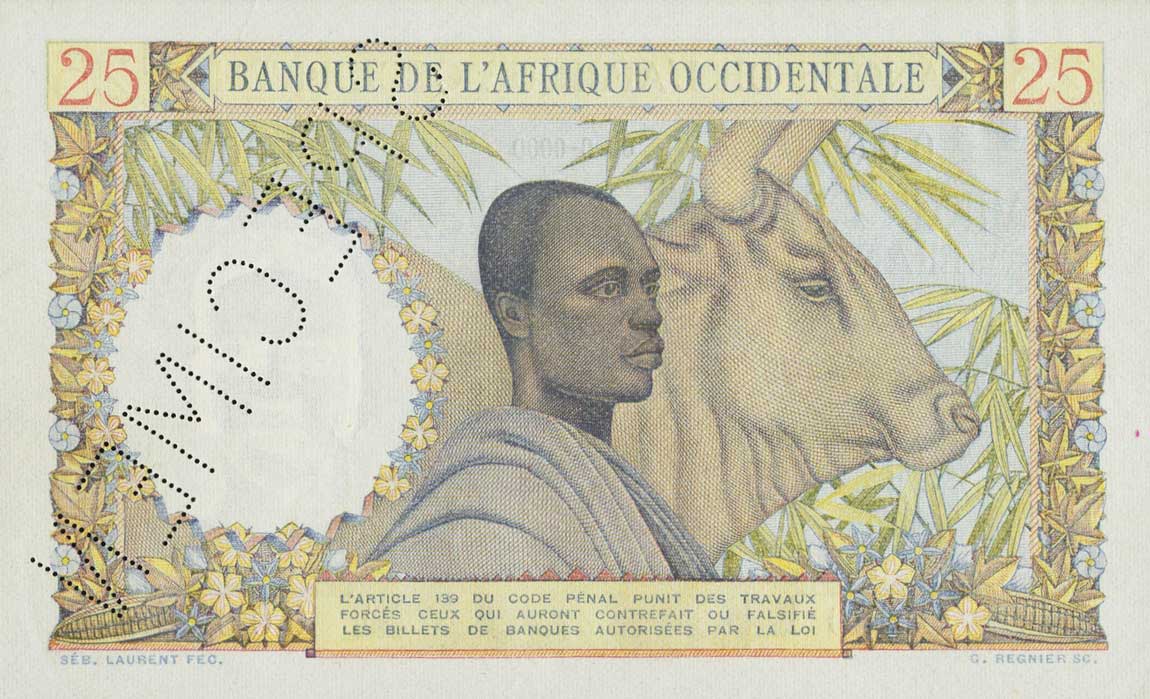 Back of French West Africa p38s: 25 Francs from 1943