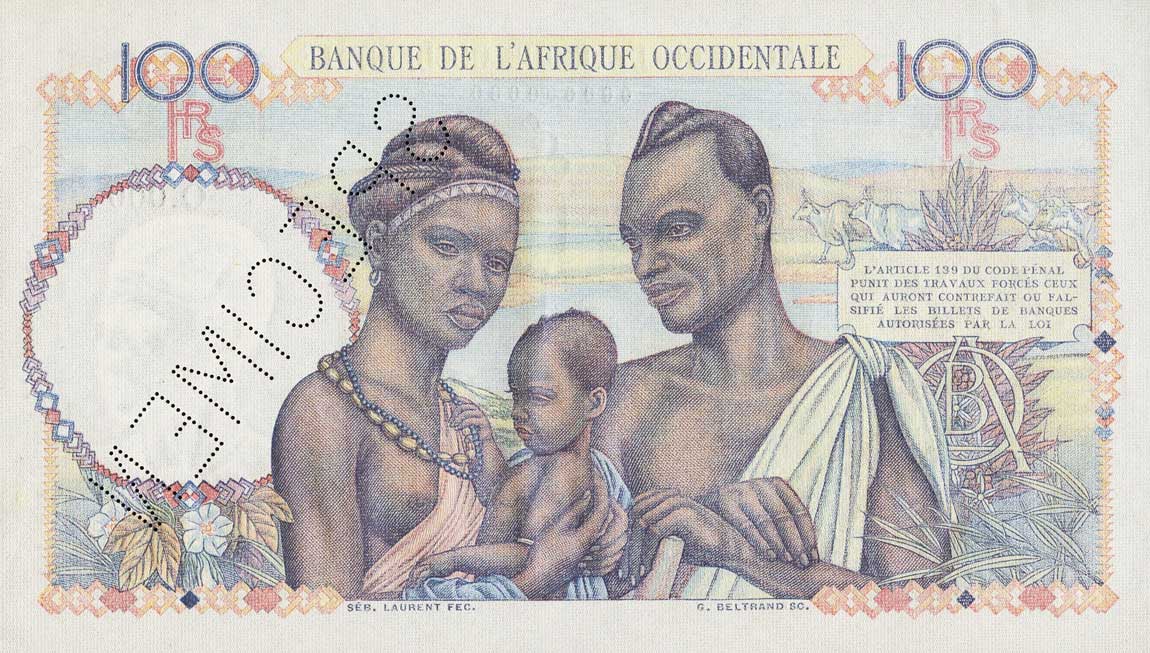 Back of French West Africa p40s: 100 Francs from 1945