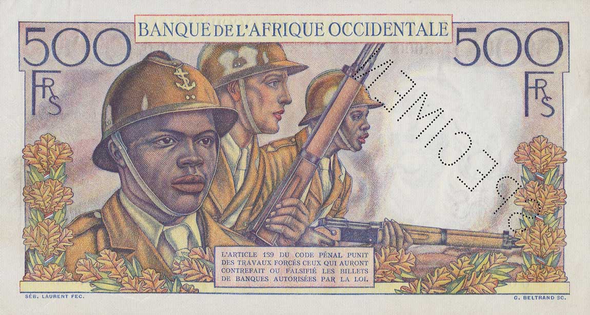 Back of French West Africa p41s: 500 Francs from 1946