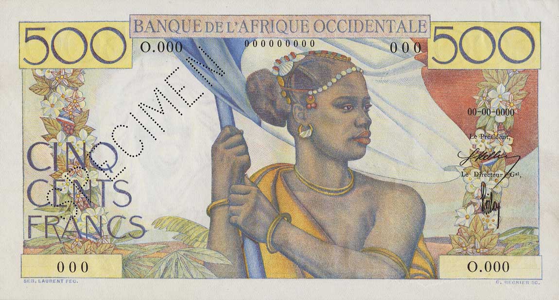 Front of French West Africa p41s: 500 Francs from 1946