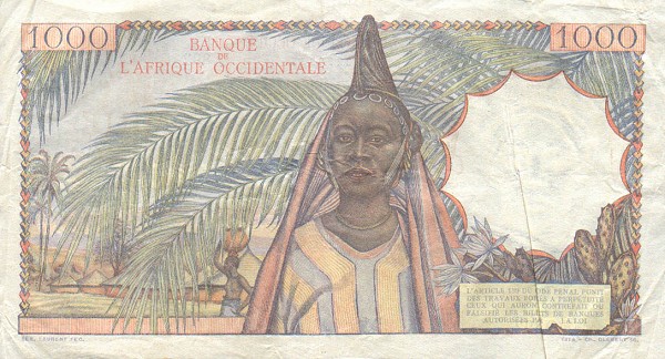 Back of French West Africa p42a: 1000 Francs from 1948