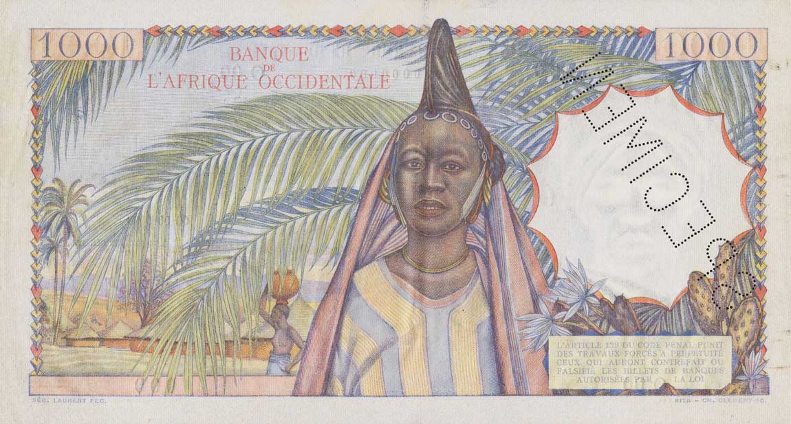 Back of French West Africa p42s: 1000 Francs from 1948