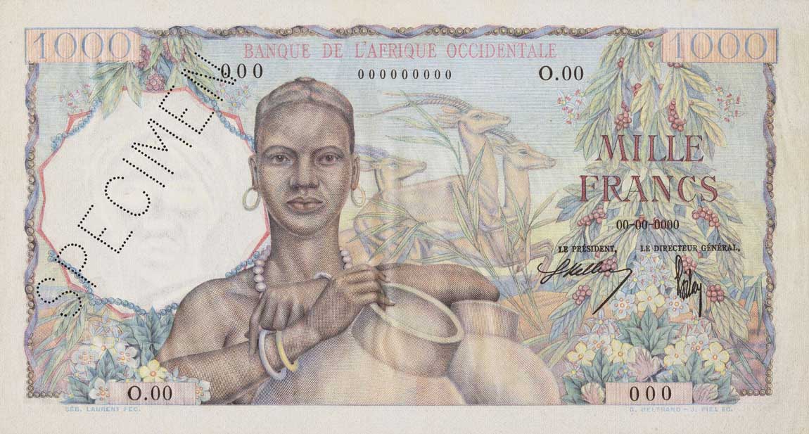 Front of French West Africa p42s: 1000 Francs from 1948