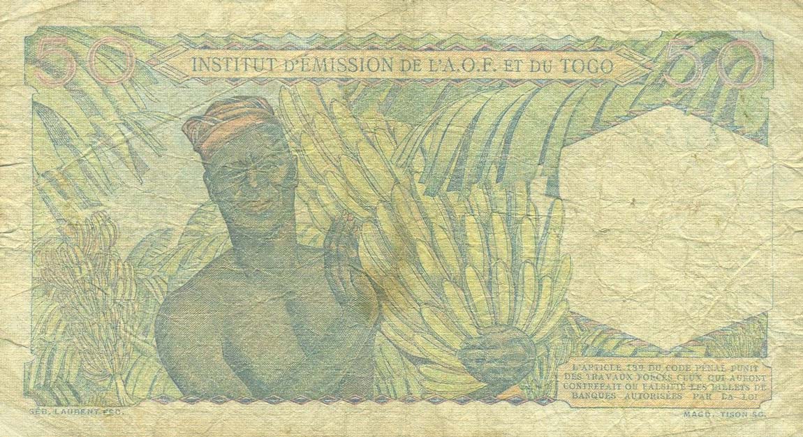 Back of French West Africa p44: 50 Francs from 1955