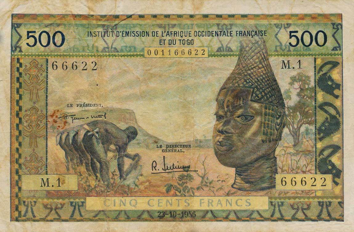 Front of French West Africa p47a: 500 Francs from 1956