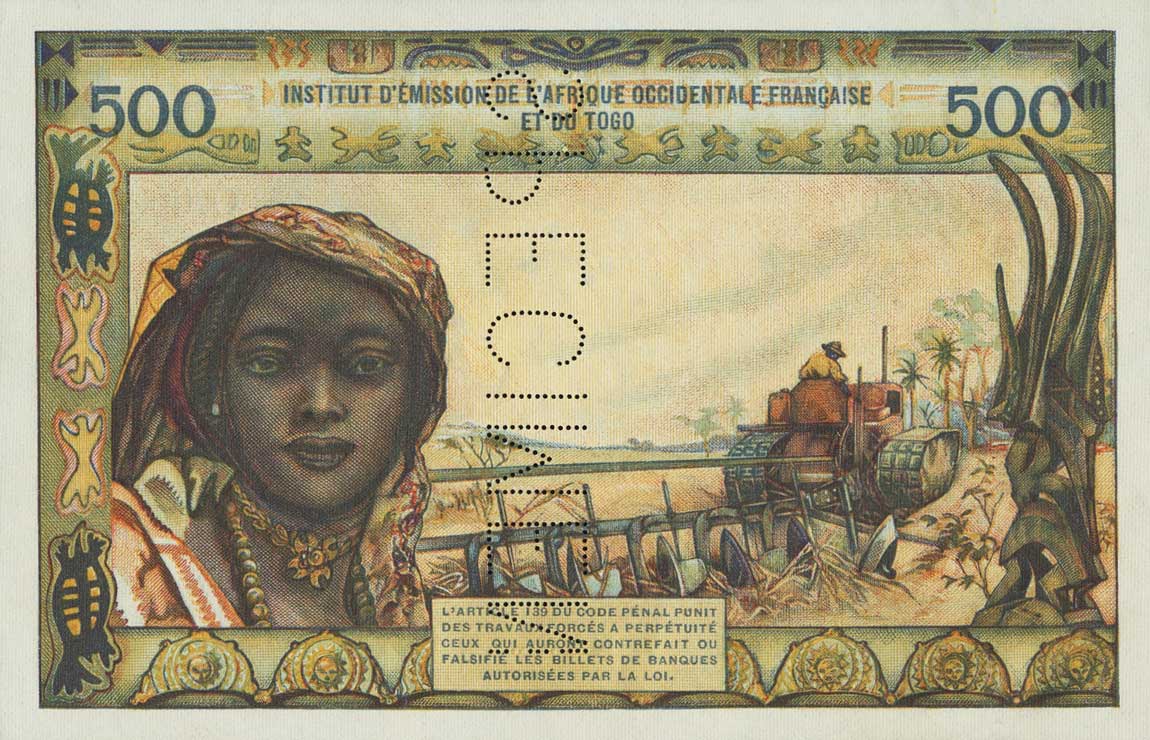 Back of French West Africa p47s: 500 Francs from 1956