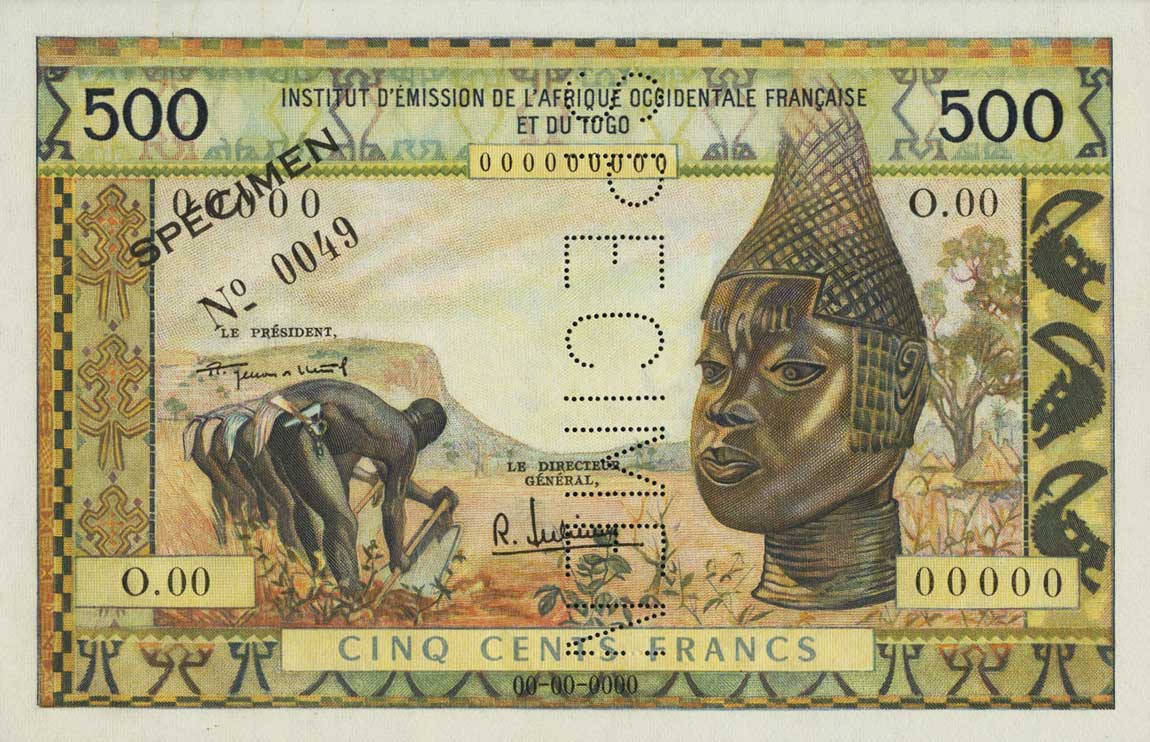 Front of French West Africa p47s: 500 Francs from 1956