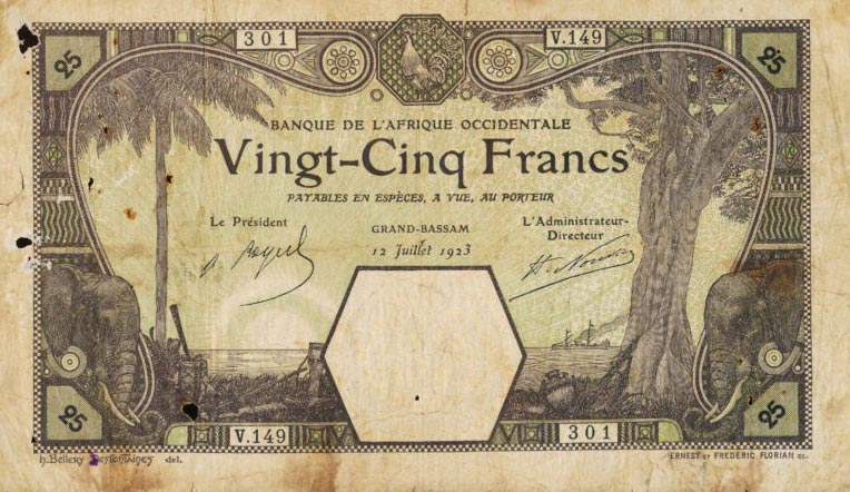 Front of French West Africa p7Db: 25 Francs from 1923